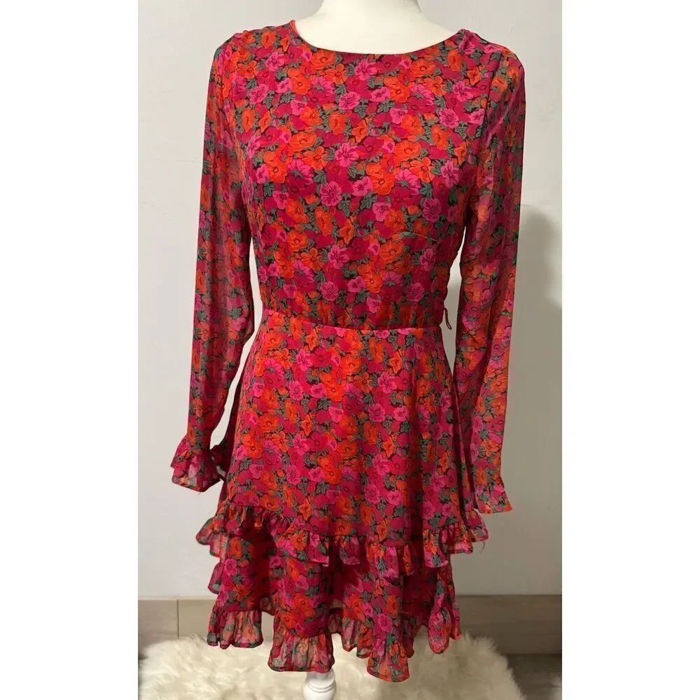 Mi Ami Ronda bold floral tiered ruffle mini dress M